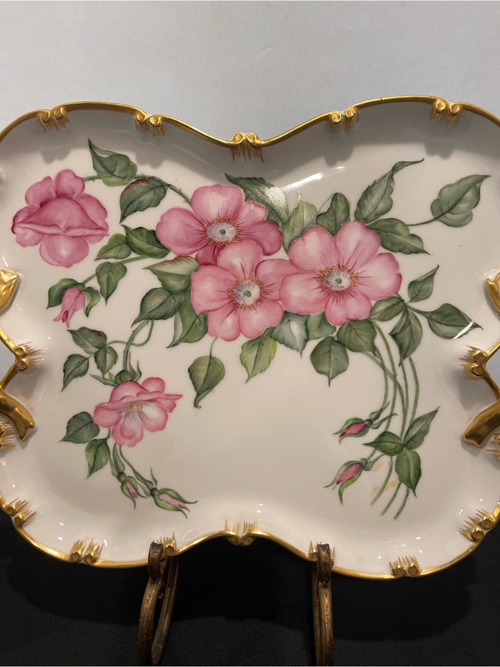 Vintage Hand Painted Plate Dressing Table, Vanity Dish w/Pink Butterfly